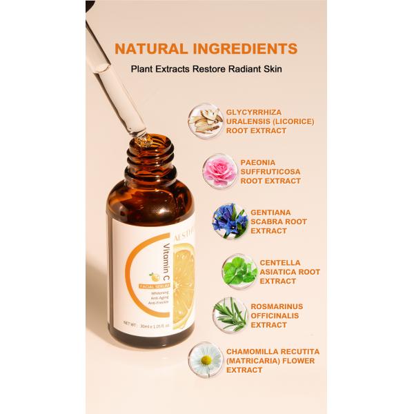 Serum de soins du visage beauté vente à chaud Vitamine C pour le visage Serum d'éclaircissement avec vitamine E Serum d'acide hyaluronique pour le visage