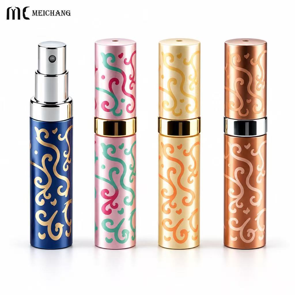 Vintage Engraved Metal Perfume Atomizer, 3ml Refillable Portable Fragrance Spray Bottle (MC-1209)