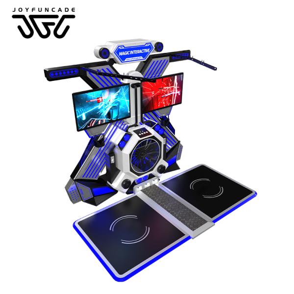 Dual-screen synchronized two-player VR standing Platform arena equipped with turbine lighting and wireless overhead bracket