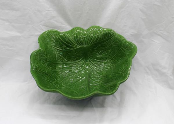 Ceramic Cabbage Bowl Leaf Shape , Customized Large Dolomite Green Soup Bowls