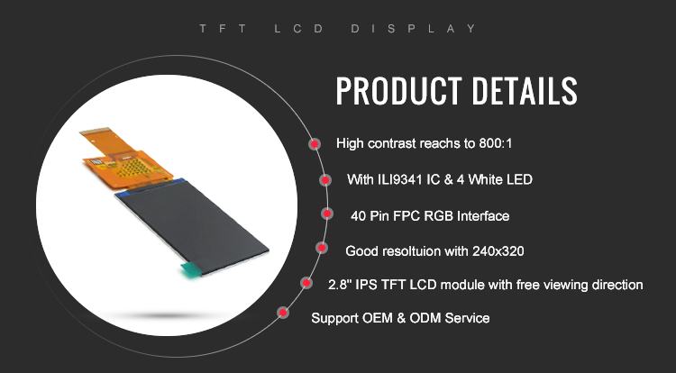 240x320 Mono QVGA LCD TFT Display Panel 2.8 Inch IPS Screen RGB Interface
