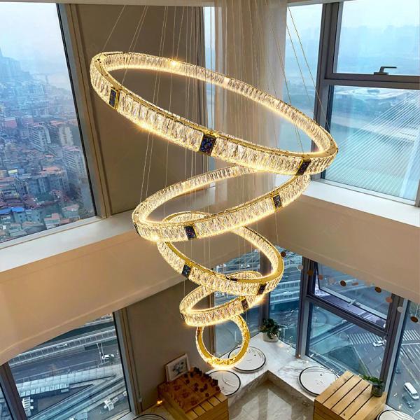 Tri Color  Ceiling Hanging Lamp , Home Staircase Circle LED Pendant Light