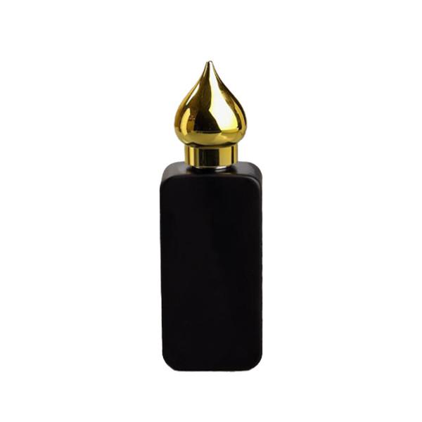 Black Matte Glass Rectangle Perfume Bottle Refillable With Screw Gold Cap