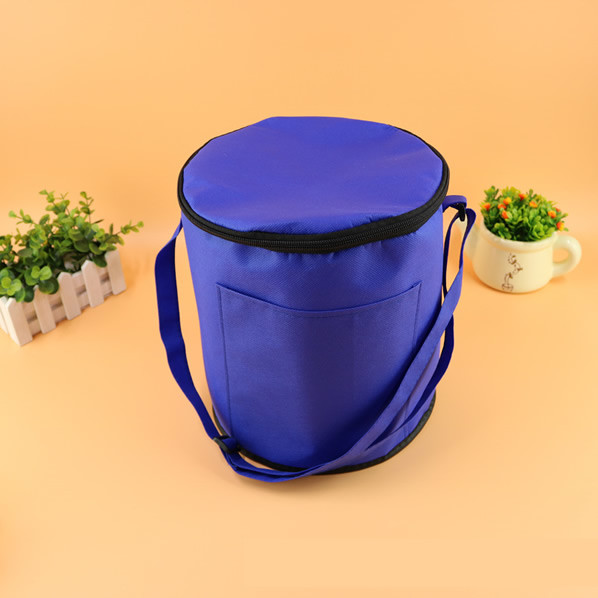 Round shape reusable insulated picnic cooler bag, zippered non woven cooler bag for frozen food with EPE foam