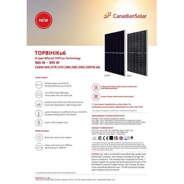 144 Half Cells N-type Bifacial Solar Panels 565W-595W Watt for Home Solar System