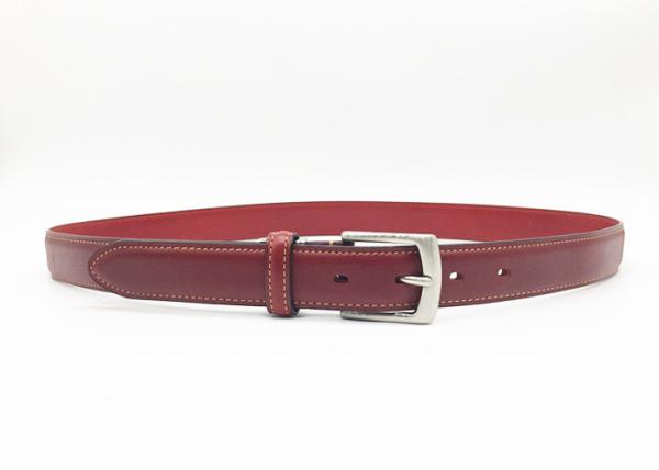 Red Womens Genuine Leather Belt For Jeans With Metal Pin Buckle