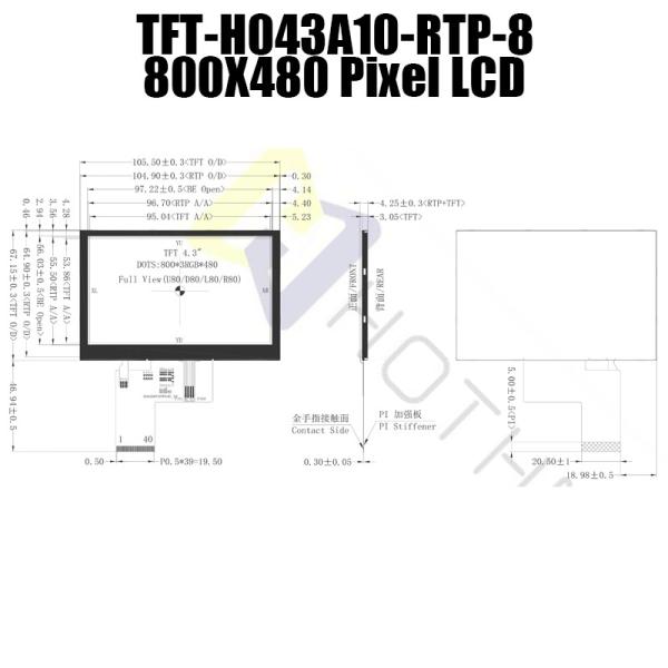 4.3 Inch TFT LCD Display Module | Resistive Touchscreen With ST7262 Controller