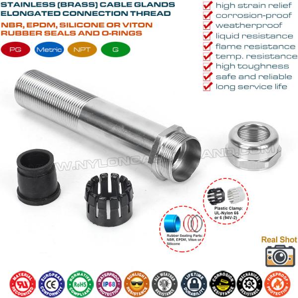 Кабельные вводы/кабелни щуцери IP68 шагом PG и Metric нержавеющей стали 304/316 с очень длинной (сверхдлинной) резьбой