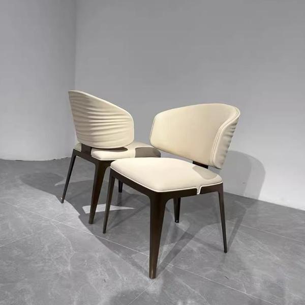 Hotel Restaurant Light Luxury Stainless Steel Leather Dining Chair