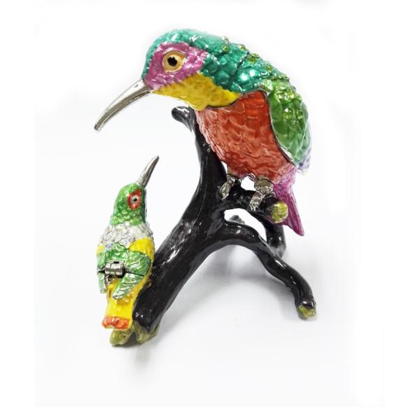 Mum and baby bird metal jewelry box for jewelry wholesales bird jeweled enamel trinket box