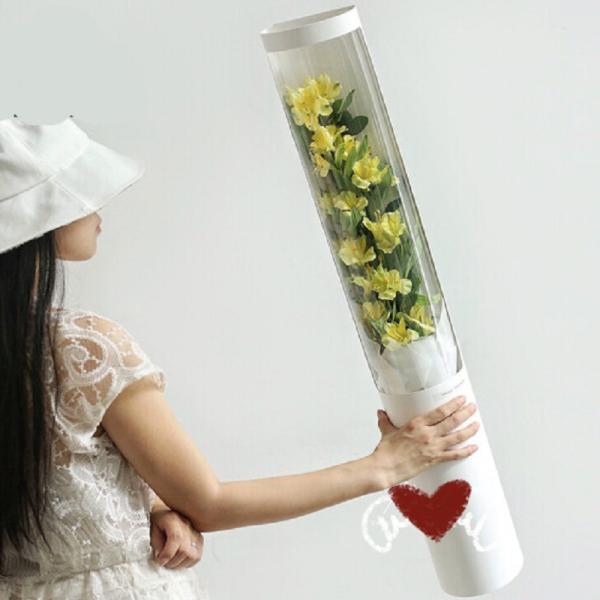 Handmade Single Rose Flower Gift Box Packing Recyclable Cylindrical Shaped