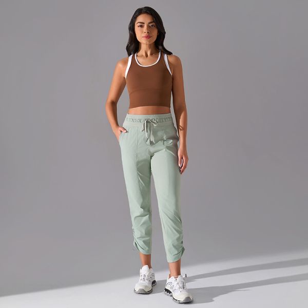 Lightweight Nylon Jogger Pants Elastic Waist Drawstring Tapered Ankle Length