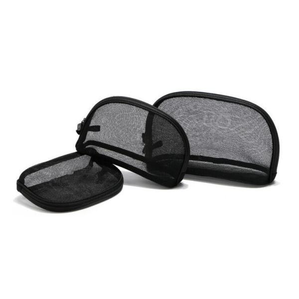 Personalized Fashion Cosmetic Bag , Minimalist Black Mesh Makeup Bag