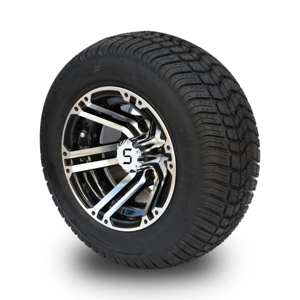 10'' Golf Cart Rim And 205/50-10 DOT Street Tire Assembly - Machined/Glossy Black