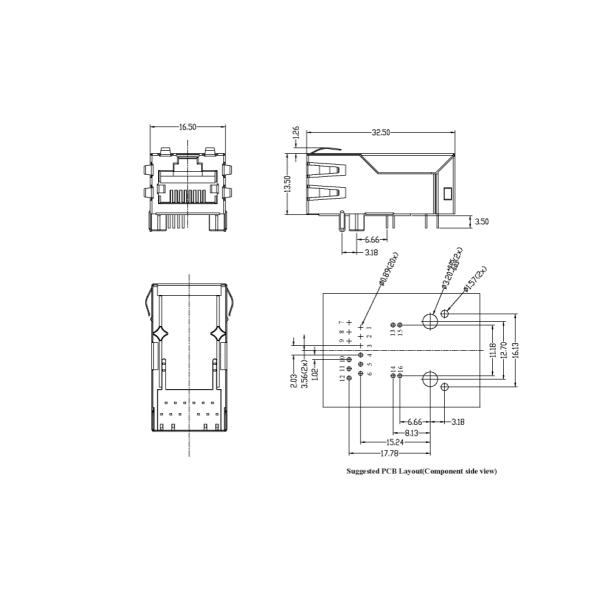 Интерфейс XPJH-RMP-061L-10W6-NL LAN PCB Jack POE RJ45 высокой эффективности