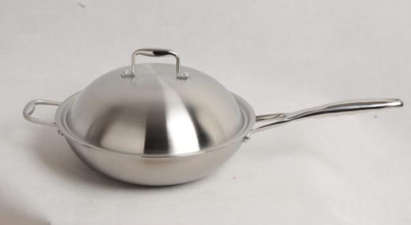 High quality Stainless steel wok, SHONLI-F-01,thickness 2.5mm with cast iron handle