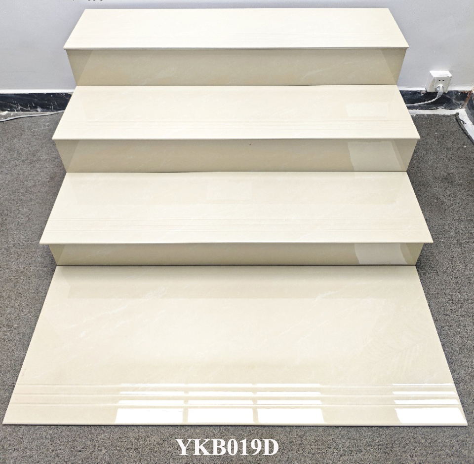 Wear-resistant Gray Beige Carrara 470x1200mm Super White Body Polished Glazed Ceramic Staircases Step and Riser For Renovation