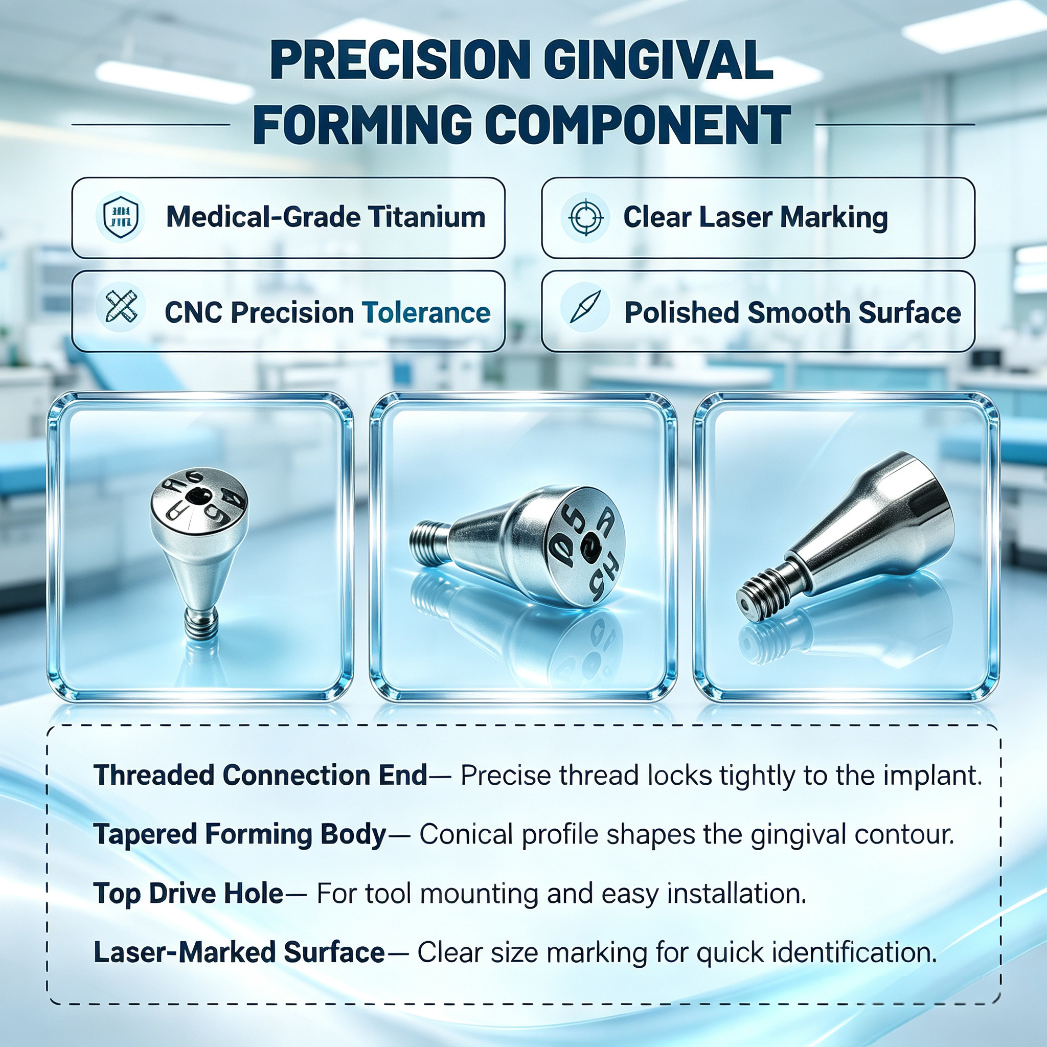 Customized TC4 Titanium Alloy Healing Abutment With Tapered Profile