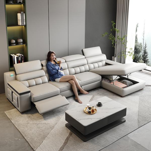 Italian Style Minimalist Multi-Functional Foldable Electric Leather Sofa Bed 320*165*93CM
