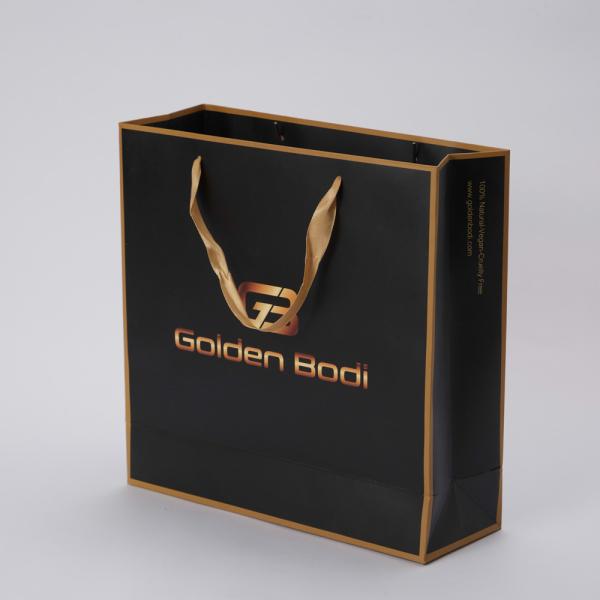 Custom Printed Matte Laminated Black Paper Bags Bulk 8x4x10 For Retail Shopping