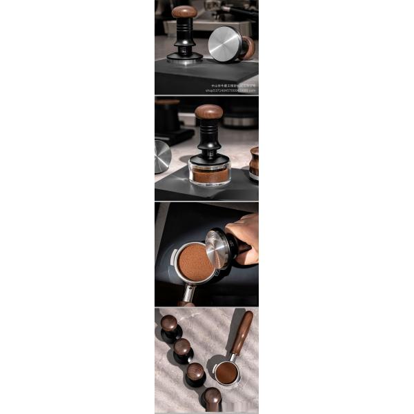 Adjustable Stainless Steel Scaled Base 51/53/58mm Solid Wood Handle Barista Coffee Tamper for Home