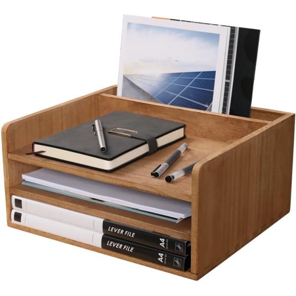 Wooden Desktop File Folder Storage Tray Organizer Stand for Office Document Rack Mail Sorter