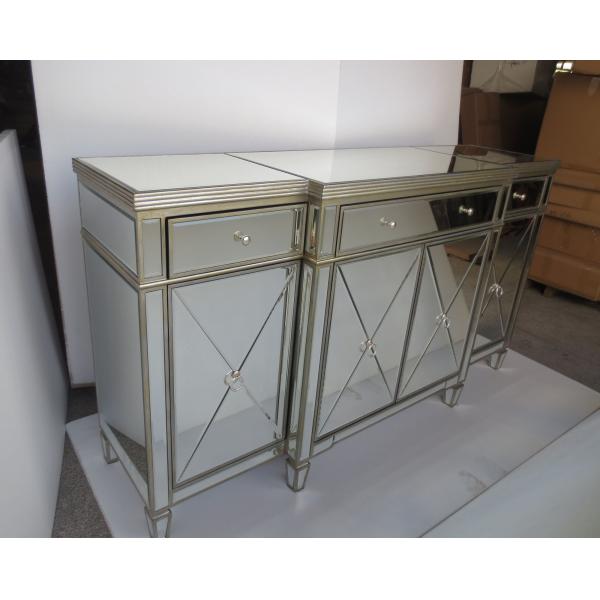 Gold / Silver Mirror Furniture Set 4 Doors Mirrored Dresser Sideboard