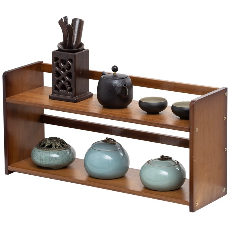 Custom Size Antique Double-Layer Solid Wood Book Kitchen Storage Rack Cup Holder for Tea Coffee Cups Dinnerware