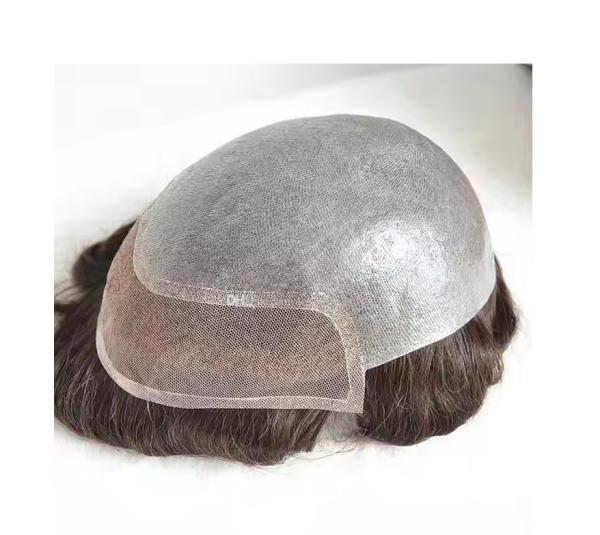 Mens Toupee French Lace Front Hairpieces Poly Skin PU HumanHair Systems for Men