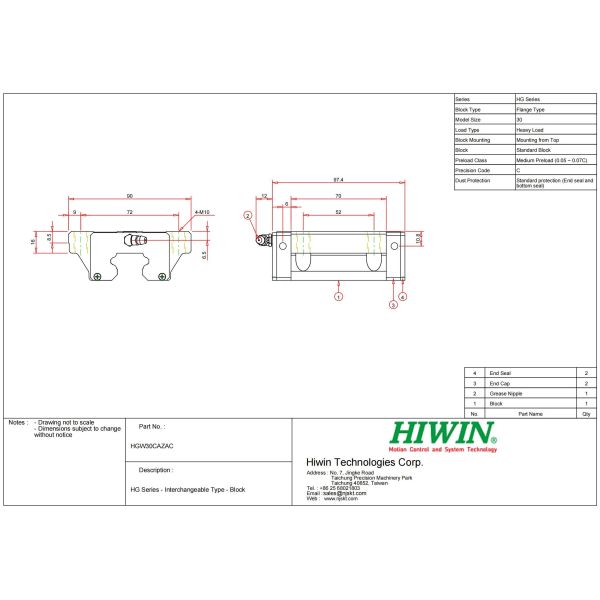 Guidage linéaire HIWIN HGW30CC, système de rail de glissement 30mm, rail de guidage de mouvement linéaire