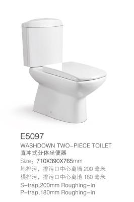 Ceramic Wash Down Two Piece Toilets Wall Mounted With Elongated Seat