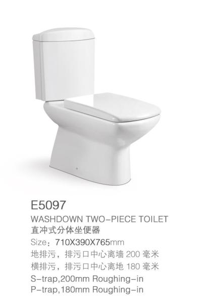 Ceramic Wash Down Two Piece Toilets Wall Mounted With Elongated Seat