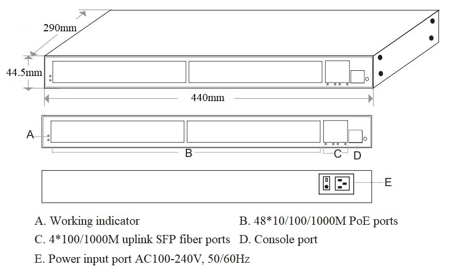 52 Port Gigabit Managed PoE Switch 600W Power Supporting IPv4 IPv6 Management