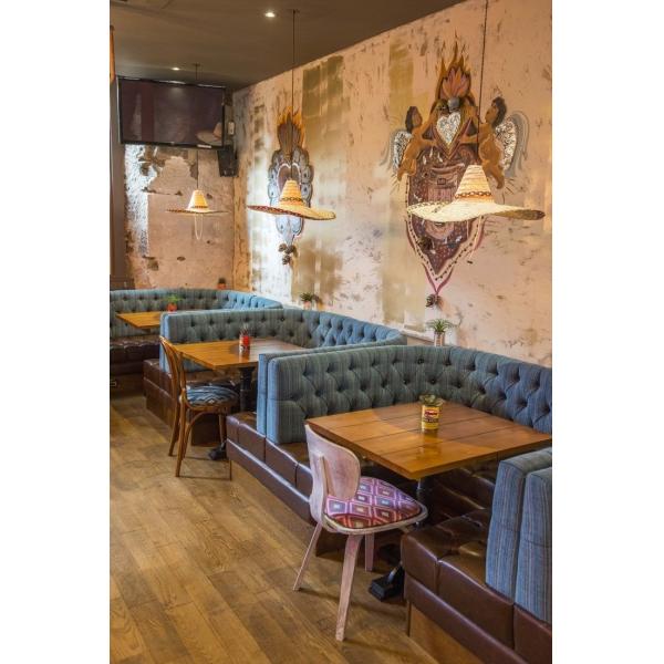 Whole Hotel Restaurant Furniture Fabric Leather L Shape Corner Booth Sofa Set Wooden Chairs