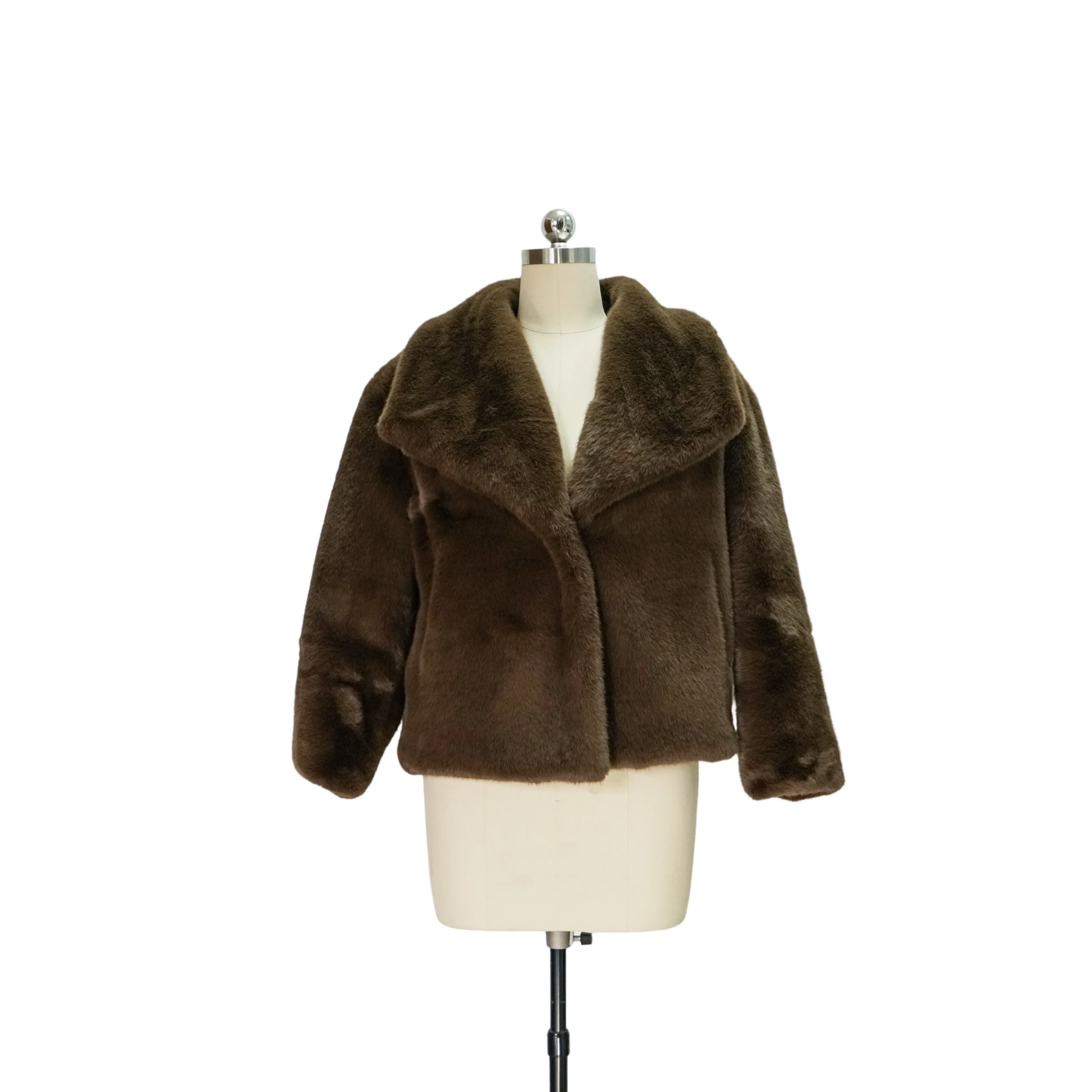 Soft Glossy Faux Fur Jacket with Classic Wrap Collar and High Resistance to Wear and Tear