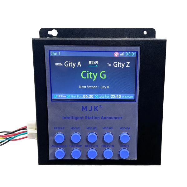 MJK Bus Station Announcer Metal Material ISO9001 Certified Black Color Controlled Manually or GPS for Bus/Boat/Train
