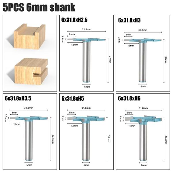 4 Blade Cnc Engraving Bits T Type Slot Bit Milling Cutter 6mm 1/4 Shank Cleaning