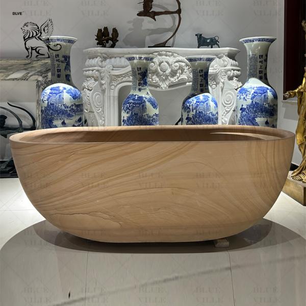 Natural Stone Marble Bath Tub Wood Sandstone Adult Bathroom Bathtub Home Decor Modern Design Hotel Villa