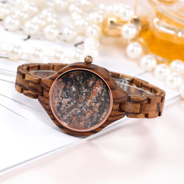 36mm Stone Marble Face Watch Wooden Band True Wood Watches OEM LOGO