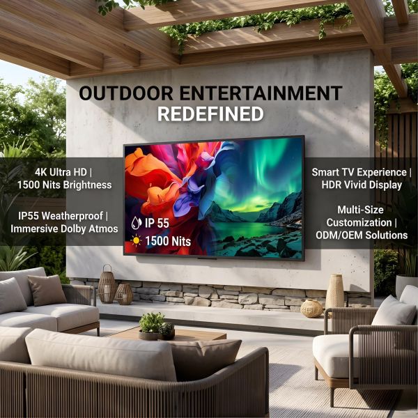 Waterproof Outdoor TV with Google TV 1500-3000nits Sunlight Readable Screen