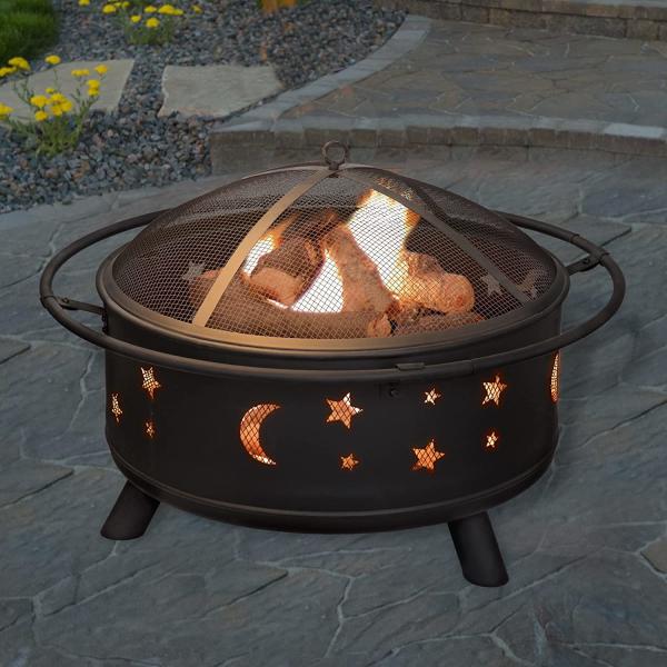 Wood Burning Charcoal Heating Stove 30 inch Round Star and Moon Firepit
