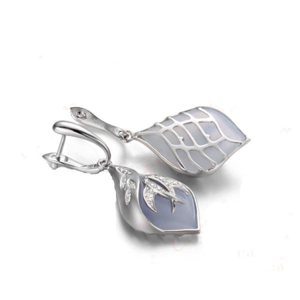 White Gold Blue Chalcedony Damonds Ring Earrings Jewelry Set (GDSET001)