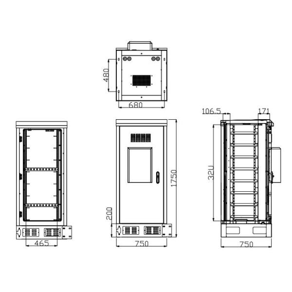 Анти- шкаф шкафа похищения IP55 32u с 3 пунктами запирая систему