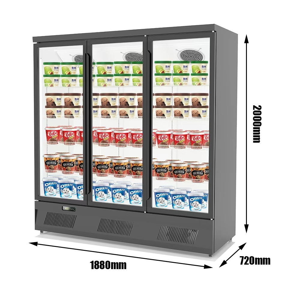 Luxurious Bottom Display Glass Door Freezer R290a Three Layer Hollow 950L