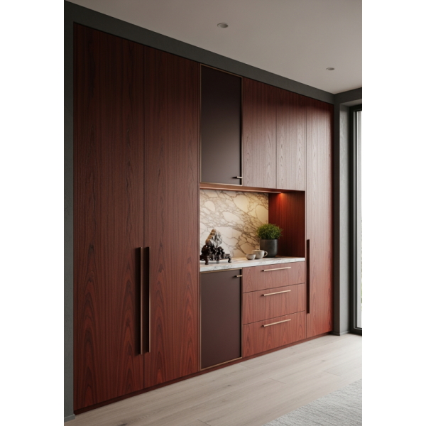 Rosewood Grain Walk-In Wardrobe with Bronze Accents in 304 Stainless Steel