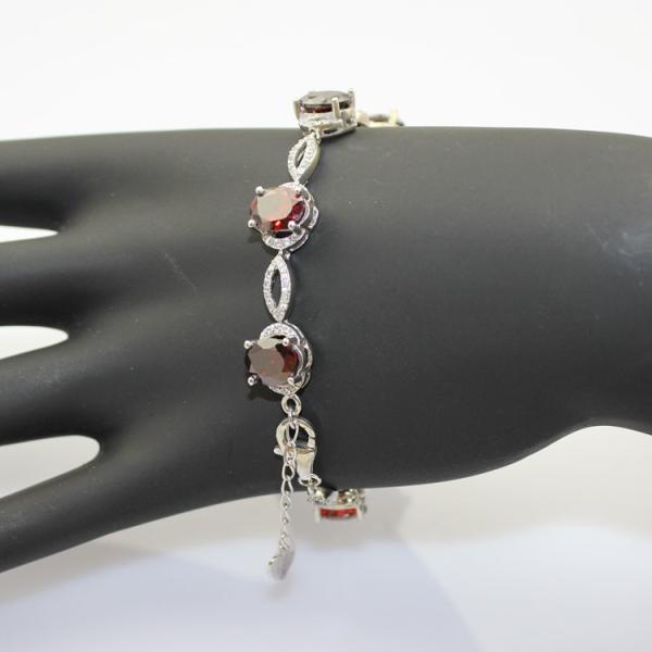 Women Jewelry 925 Silver Created 7x9mm Oval Garnet  Cubic Zircon Tennis Bracelet(B05RED)