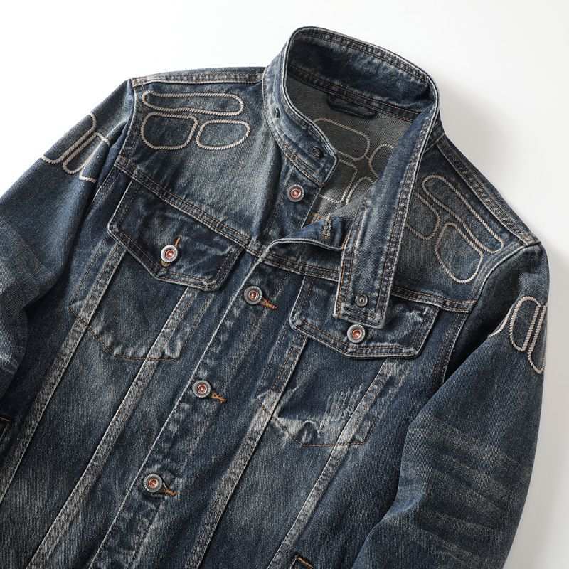 Blue Washed Embroidered mens denim jacket wholesale Long Sleeve Autumn 2025 Custom (JK528)