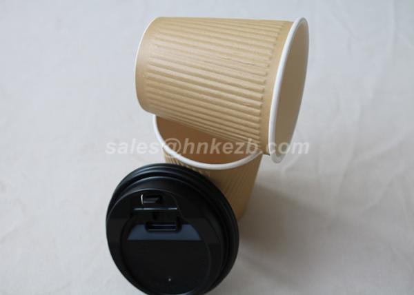Brown Recyclable 8oz Double Wall Ripple Paper Cups With Lid Good Insulation