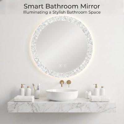 Kingstin Smart Round LED Bathroom Mirror, Frameless Crushed Diamond Edge, 3