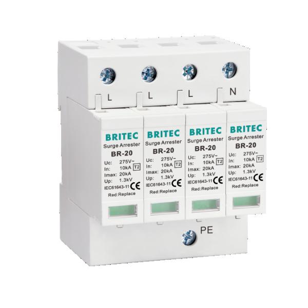 BR-20 4P Class 2 Surge Protective Device Lightning Arrester 3 Phase Thunder Protector Type 2 Surge Protectors  Lightning Current Combination Arrestor